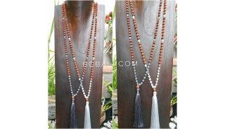 3color tassels necklace pendant rudraksha with agate bead stone bali